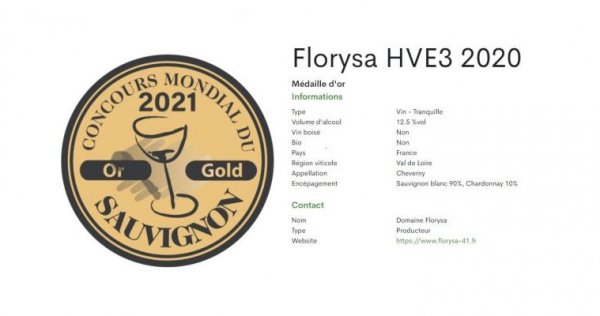 Medaille d'Or -  Florysa HVE3 2020
